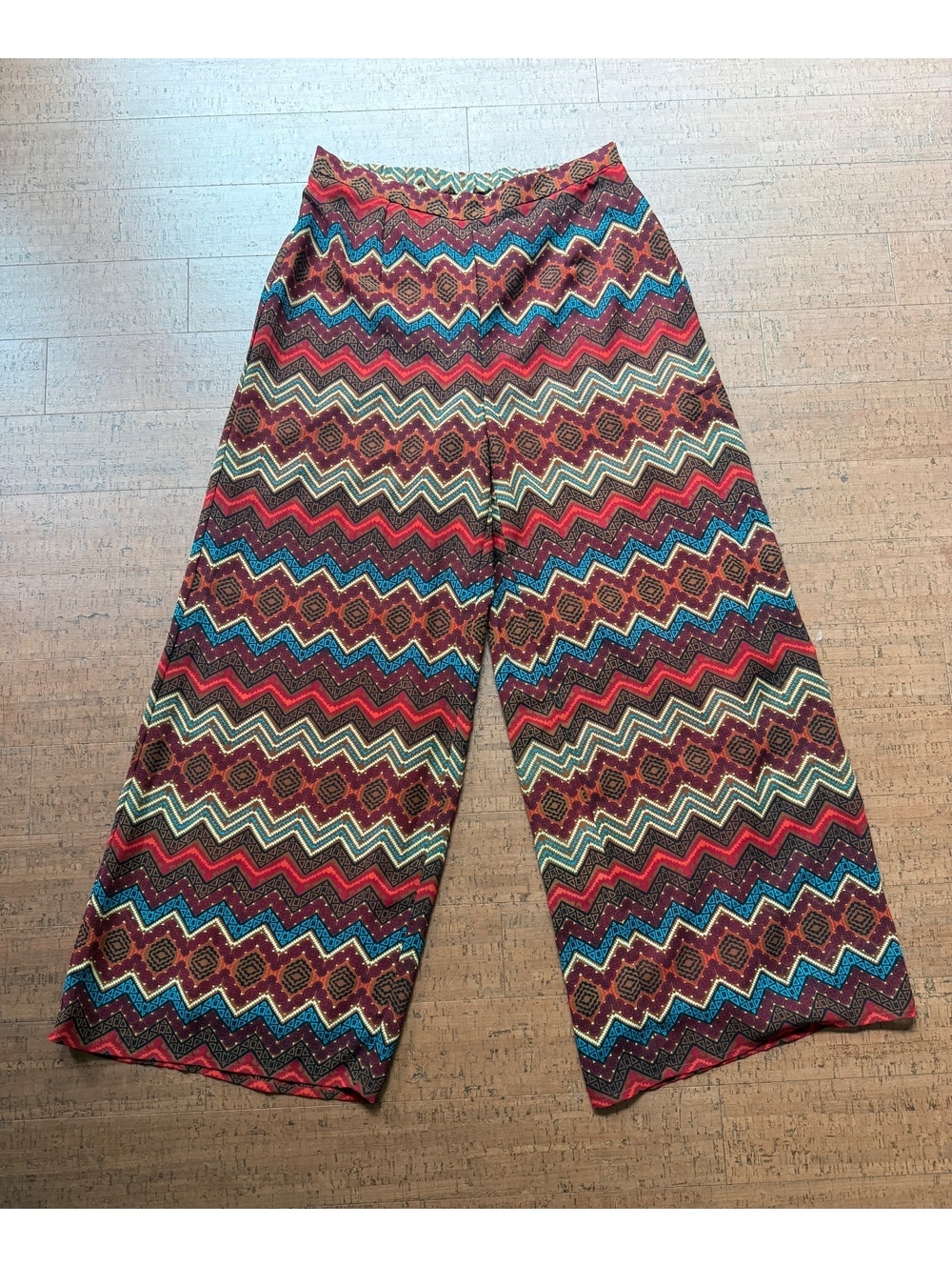 ASHRO Multicolor Geometric Print Wide Leg Pants Size L